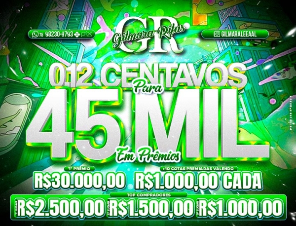 0,12 CENTAVOS PARA R$45.000,00 MIL REAIS SEGUNDA 23h  
